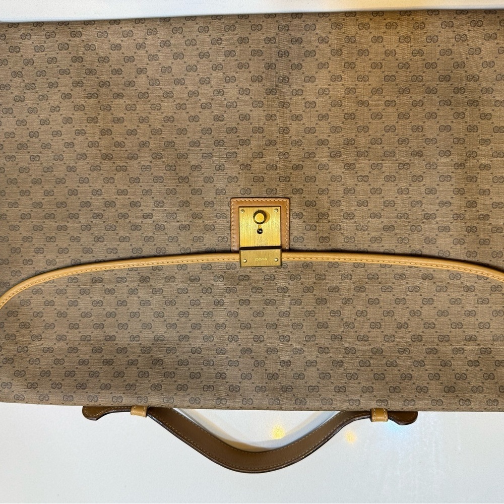 Vintage Gucci Brown GG Monogram Briefcase Gold Lock Business Bag - Picture 5 of 5